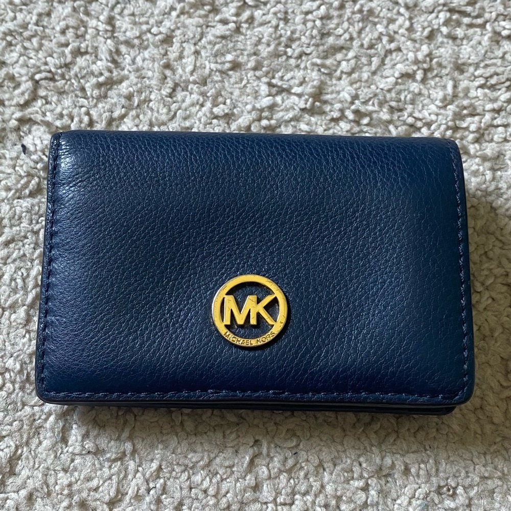 Michael Kors Small Navy Blue Leather Bifold Wallet